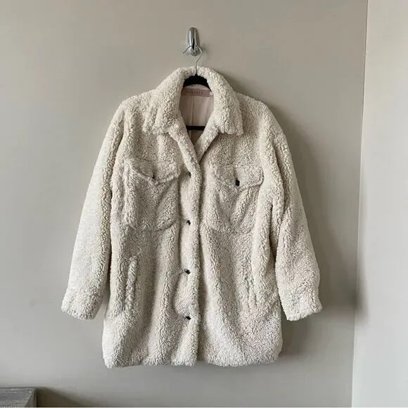 Esqualo-Fluffy Soft Teddy Coat- Off White - Picture 1 of 15